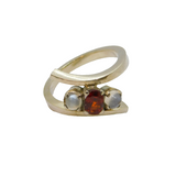 Sterling Silver Moonstone & Garnet Twist  Studio Ring Modern c1990 Size L 1/2