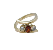 Sterling Silver Moonstone & Garnet Twist  Studio Ring Modern c1990 Size L 1/2