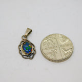 Sterling Silver Cabochon Opal Oval Drop Charm Pendant Vintage c1970