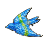 Art Nouveau Sterling Silver Blue Enamel Swallow Bird Brooch Antique c1910