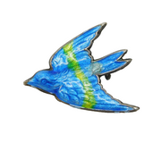 Art Nouveau Sterling Silver Blue Enamel Swallow Bird Brooch Antique c1910