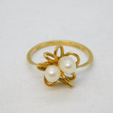 9ct Yellow Gold & Pearl Set Floral Spray Ring Vintage 1982 Birmingham