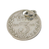 Sterling Silver WW1 Threepence Coin Charm Pendant Antique 1916