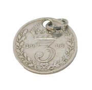 Sterling Silver WW1 Threepence Coin Charm Pendant Antique 1916
