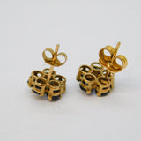 Pair of 9ct Yellow Gold, Sapphire & Diamond Daisy Cluster Earrings Vintage