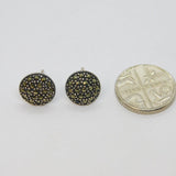 Pair of Sterling Silver Marcasite Domed Round Deco Stud Earrings Antique c1930's