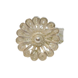 Sterling Silver Flower & Patterned Band Ring Vintage c1970 Size M 1/2