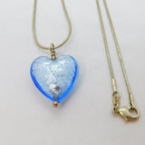 Sterling Silver Blue Murano Glass Heart & Snake Chain Necklace Modern c2010