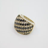 Sterling Silver Black & White CZ Graduating Wide Band Ring Modern c1990 Size N