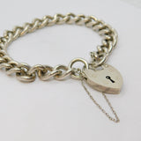 Sterling Silver Chunky Curb Chain Heart Lock Clasp Bracelet Vintage c1970