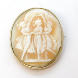 Victorian Sterling Silver Mounted Three-Graces Cameo Brooch Antique c1860