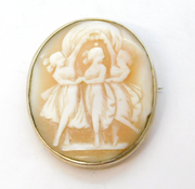 Victorian Sterling Silver Mounted Three-Graces Cameo Brooch Antique c1860