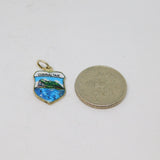Sterling Silver & Enamel Gibralter Travel Shield Charm Pendant Vintage c1970