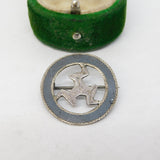 Sterling Silver Niello Enamel Isle of Man Brooch Pin Antique c1930 Art Deco