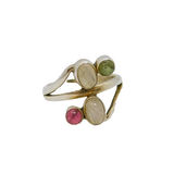 Sterling Silver Cabochon Moonstone & Tourmaline Ring Vintage c1970 Size O 1/2