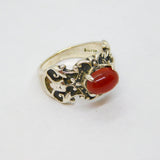 Sterling Silver Cabochon Carnelian Carved Studio Ring Vintage c1970 Size Q 1/2