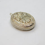 Sterling Silver Floral Relief Pattern Oval Drop Pendant Vintage c1970s