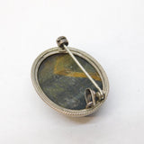 Sterling Silver Mounted Cats Eye Cabochon Dress Brooch Pin Vintage c1970
