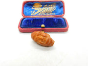 Chinese Export Victorian Carved Almond Nut Face Bead Pendant Antique c1900