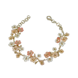 Sterling Silver Pastel Pink & White Shell Flowers Linked Bracelet Modern c1990's