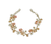 Sterling Silver Pastel Pink & White Shell Flowers Linked Bracelet Modern c1990's