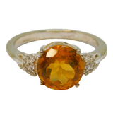 Sterling Silver Round Citrine With White Sapphire Ring Vintage c1970 Size N 1/2
