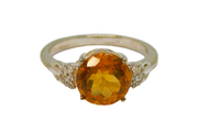 Sterling Silver Round Citrine With White Sapphire Ring Vintage c1970 Size N 1/2