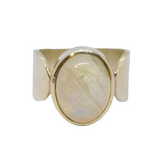 Sterling Silver Cabochon Moonstone Chunky Studio Ring Vintage c1990 Size T 1/2