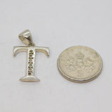 Sterling Silver 6 Spinel Set Initial 'T' Charm Pendant Vintage c1970