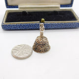 Sterling Silver Ornate Ringing Dinner Bell Charm Pendant Vintage c1970