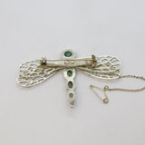 Sterling Silver 4 Green Tourmaline Large Dragonfly Brooch Pin Modern c1990