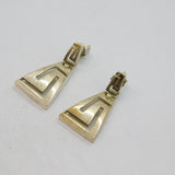 Pair of Sterling Silver Mexican Aztec Hinged Stud Drop Earrings Vintage c1970