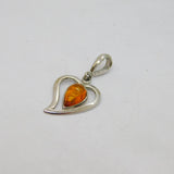 Sterling Silver Baltic Amber Curvy Open Heart Charm Pendant Vintage c1970