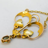 Edwardian 9ct Gold, Seed Pearl & Topaz Floral Lavalier Pendant Antique c1910s