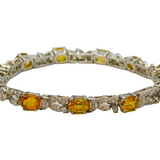 Sterling Silver, Diamond & Yellow Sapphire Floral Bracelet Vintage c1990s