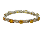 Sterling Silver, Diamond & Yellow Sapphire Floral Bracelet Vintage c1990s