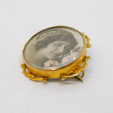 Edwardian 9ct Yellow Gold Double Locket Portrait Brooch Pin Antique c1910