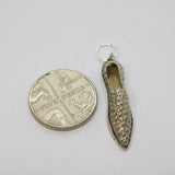 Sterling Silver Patterned Textured Slipper Moccasin Charm Pendant Vintage c1970