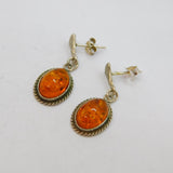 Pair of Sterling Silver Baltic Amber Deco Style Stud Drop Earrings Vintage c1970