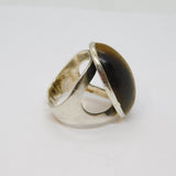 Sterling Silver Tiger's Eye Cabochon Statement Ring Vintage c1970 Size L