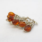 Sterling Silver & Baltic Amber Naturalistic Dress Brooch Vintage c1970