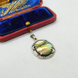 Sterling Silver & Abalone Shell Shimmering Drop Pendant Vintage c1970
