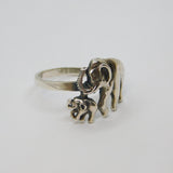 Sterling Silver Adult & Baby Elephant Studio Band Ring Vintage c1990 Size Y 1/2