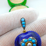 Victorian 18ct Gold, Blue Enamel, Turquoise & Pearl Heart Pendant c1840 Antique
