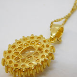 Sterling Silver Gilt, Large Citrine & White Sapphire Floral Pendant Necklace