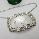 Sterling Silver Floral Pattern Sherry Decanter Label Vintage 1994 Sheffield