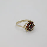 Sterling Silver 9 Stone Garnet Set Cluster Dress Ring Vintage c1970 Size O