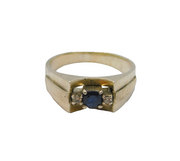Sterling Silver White & Blue Sapphire Art Deco Dress Ring Antique c1940 Size N