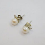Pair of Sterling Silver Pearl Set Novelty Cat Ears Stud Earrings Vintage c1970