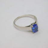 Sterling Silver Oval Tanzanite Solitaire Dress Band Ring Modern c2000 Size N 1/2
